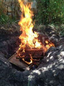 Foto alveare che brucia per contenere la peste americana