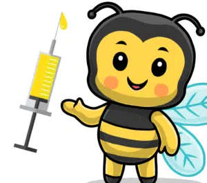 Disegno vettoriale di ape con siringa, combinazione tra due immagini prese da Freepik autori Macrovector e Brave